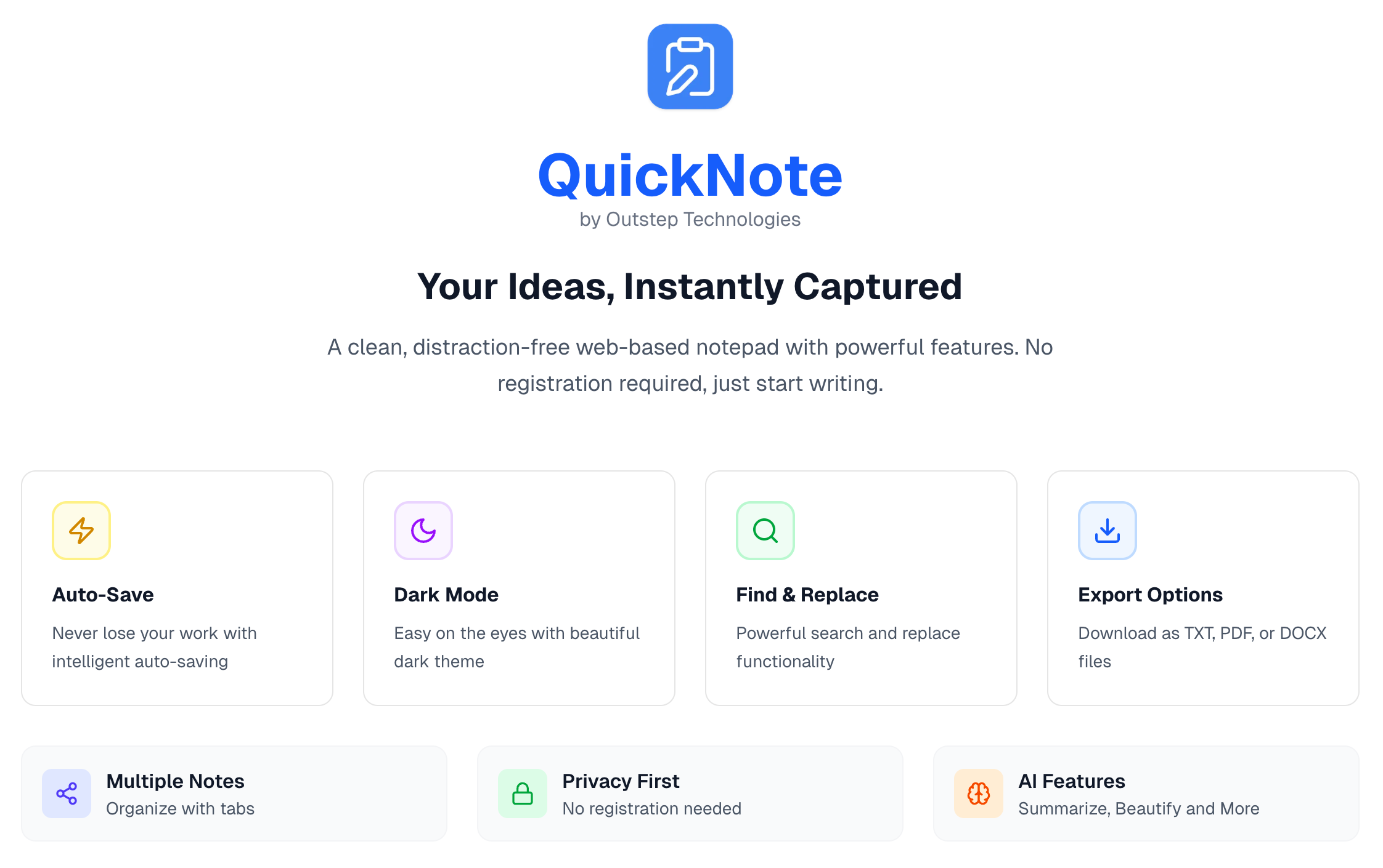 Show HN: QuickNote – Instant, anonymous, no‑account web notepad